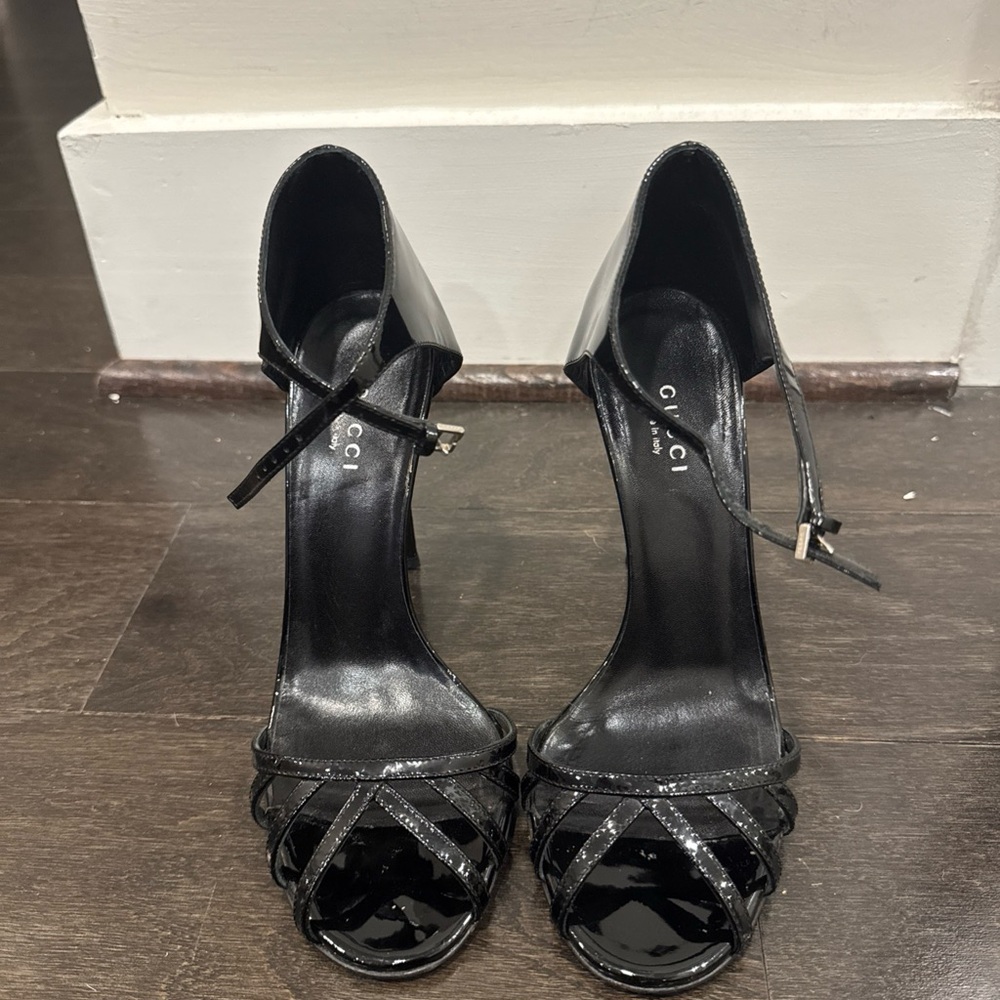 Gucci Glossy Black Strappy Heels